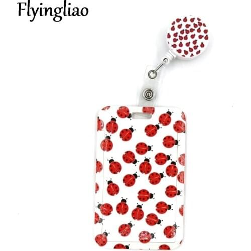 Ladybird Insect Fashion Women Card Holder Lanyard Colorful Retractable Badge Reel Nurse Doctor Student Exhibition ID Cards Clips