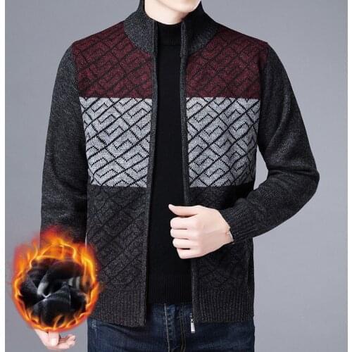 Mens autumn/winter jacket casual sports cardigan fleece warm patchwork knitwear high quality wool sweater