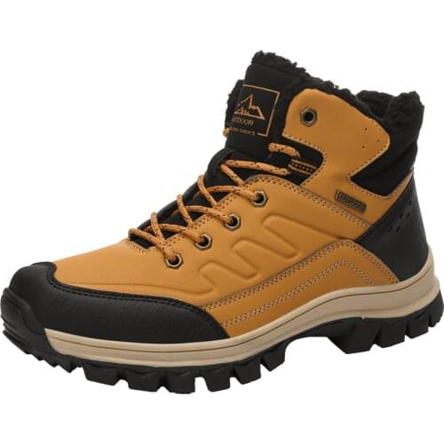 Size 38-47 Mens Warm Winter Ankle Boots Lace Up Shoes Snow Climb Waterproof Combat Thicken Hiking Shoes Army 2Colors Plus