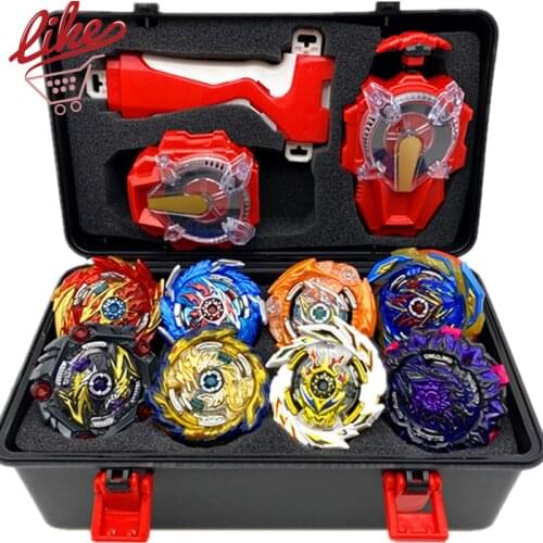 Laike 8pcs Superking Spinning Tops Set With Launcher Handle Toolbox Set Kids Toys for Gift