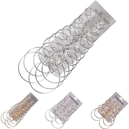 Korean Stud Earrings Set For Women Girls Big Circle Hoop Earrings Fashion Ear Clip Pendant Party Wedding Jewelry