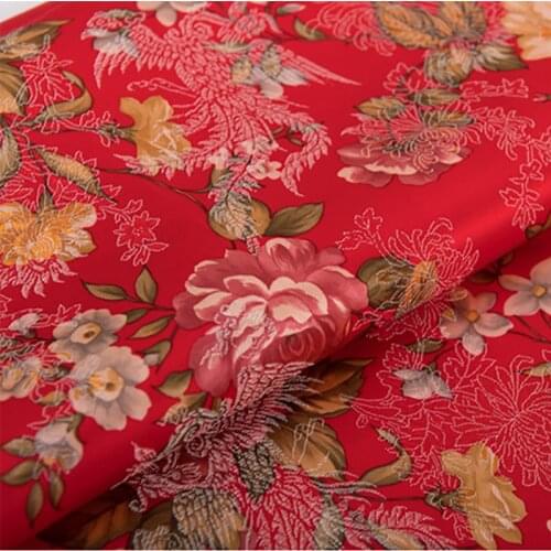 New arrival polyester brocade red peony flower fabric for felt patchwork tissue telas dress bed sheet children cloth 100x75cm