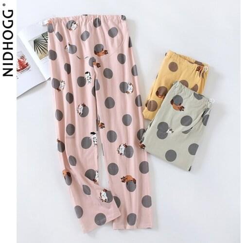 Autumn Cotton Pregnant Womens Sleep Bottoms Cartoon Printing Maternity Pants Knitting Long-legged Trousers Sleepwear Home Pants