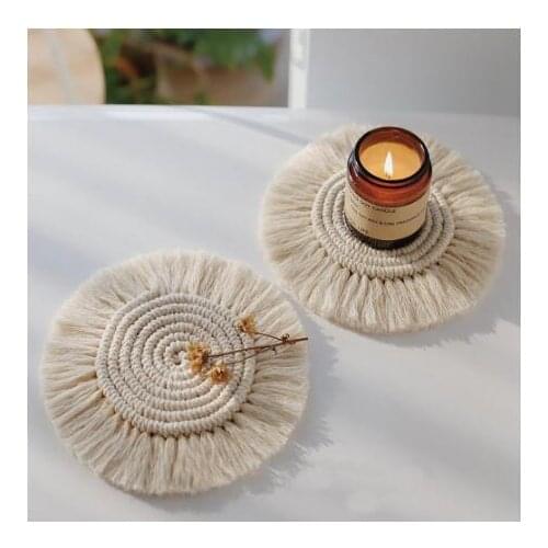 Hand-woven Nordic style cotton rope tassels round square heart-shaped non-slip insulation bowl mat placemat coaster Home decor