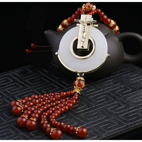 Car Pendant Jade Cross Jesus Decoration Hanging Ornaments Christian Automobiles Rear View Mirror Dangle Trim Auto Accessories