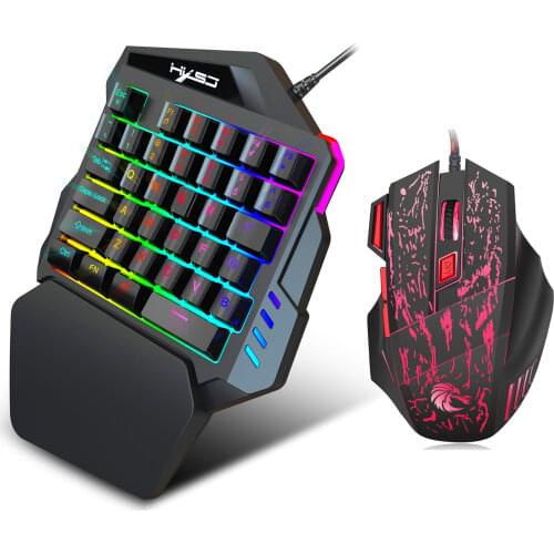 HXSJ J50 Ergonomic Keyboard Mouse Combo Colorful Backlight One Handed Wired Gaming Keyboards 5500DPI PC Gamer Set For CS PUBG