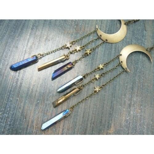 Moon Goddess Earrings Crescent Moon Earrings Coachellayoga Earrings Crystal Earrings