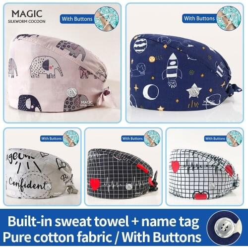Unisex Adjustable Dentistry Hats Pet Hospital Doctor Nurse Caps High Quality Printing Operating Medical Surgical Caps Women&men