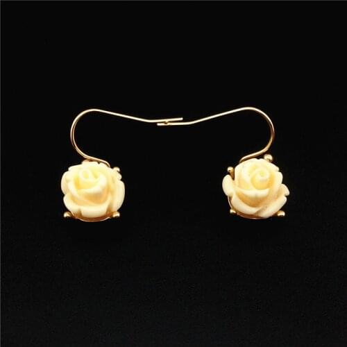 Women Special store Cream resin flower glod alloy pendant hanging Earrings brincos female earing