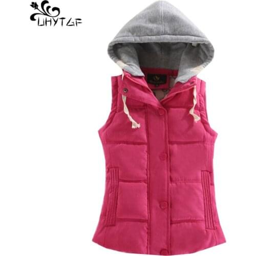 UHYTGF 2018 Women Winter Down Cotton Jacket Plus size Sleeveless Hooded Warm Vest Autumn Harajuku style bf Wild Student Vest 438