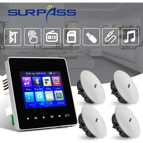 Wall Amplifier Bluetooth Fm Audio 4*25W HiFi Stereo Sound PA Ceiling Speaker Background Music Kit Big Power Home Theater System