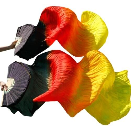 2018 female high quality Chinese silk veils dance fans Pair of belly dancing fans cheap hot sale black+red+orange+yellow