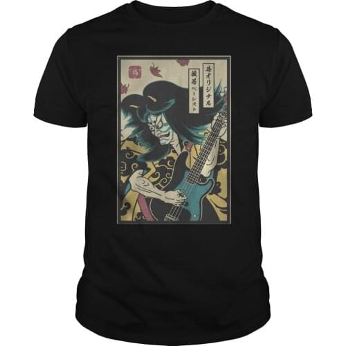 Funny Japanese Ukiyoe Samurai Hanya Bassist Guitar T-Shirt. Summer Cotton O-Neck Short Sleeve Mens T Shirt New Size S-3XL
