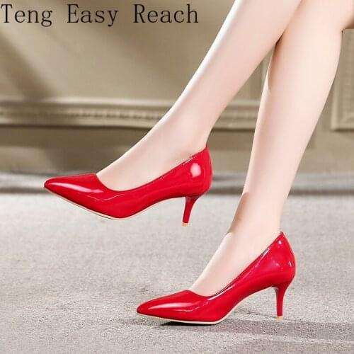 Women Shoes Fashion White High Heels Summer Office Pumps Slip On Pointed Toe Party Wedding Shoes Ladies Red Black Pink Yellow