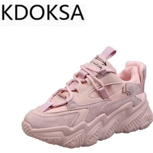Vulcanized shoes womens 2021 spring and autumn new casual thick-soled pink retro sneakers womens trendy shoes super hot