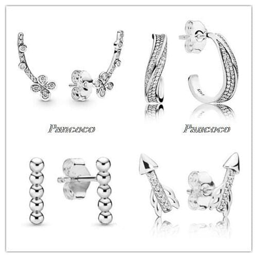 925 Sterling Silver Earring Row Of Beads Studs Earring For Women Wedding Party Gift Pandora Jewelry