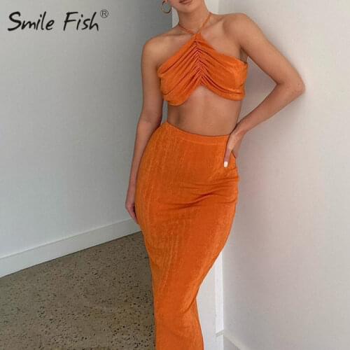 Backless Tops With Split Skirt Sets 2021 Sexy Club Summer Elegant Strapless Women 2 Pieces Sets Party Bodycon Lady Outwear G2520