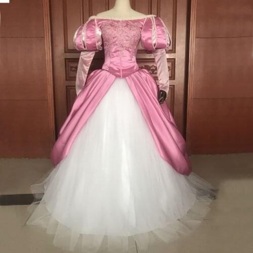 Adult Women Cosplay Costume Mermaid Ariel Role-playing Pink Princess Dress Halloween Carnival Party Gown
