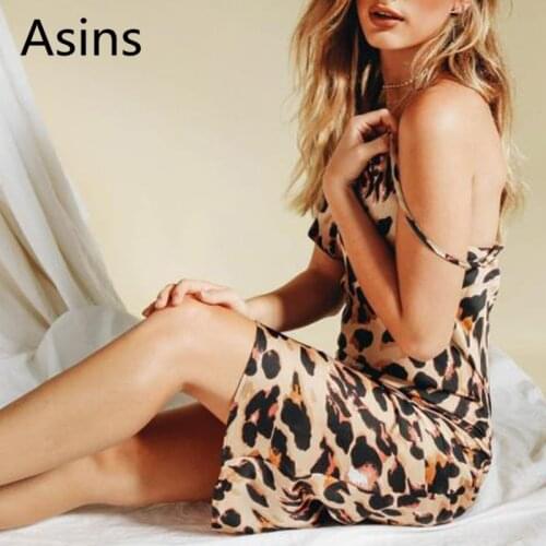 Asins summer dress 2019 new hot women casual fashion v neck leopard printing patchwork high waist sling open back sexy dress