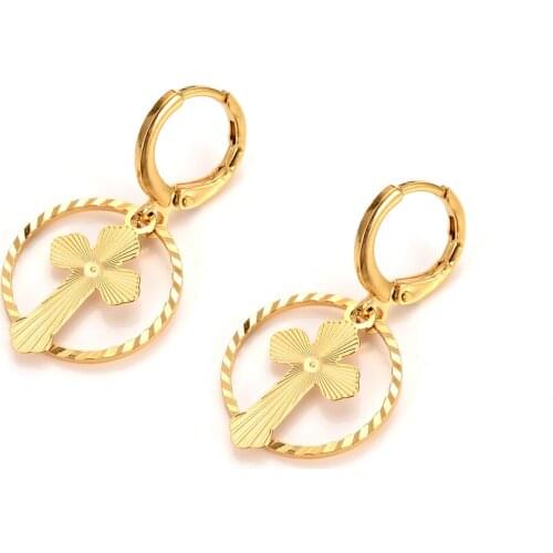 Gold round cross drop earring Ethiopian/Nigeria/Kenya /Ghana GoldDubai african Arab Middle Eastern Jewelry Mom Gifts