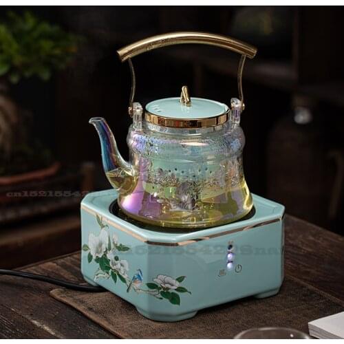 1000ML Large-capacity Teapot Ceramic Tea Cooker Metal Handle High Borosilicate Glass Teapot Automatic Tea Cooking Stove