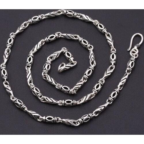 35g 100% Real Pure 925 Sterling Silver Initial Necklace 4MM Thickness Chain Men Gift Thai silver CHarms Choker long necklace