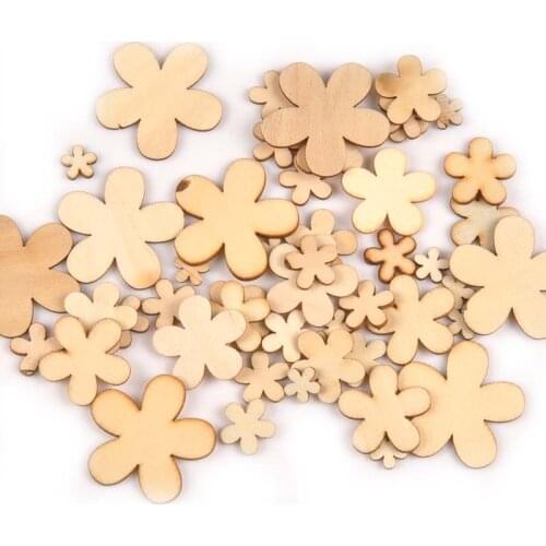 50pcs Wood Slices Flower Shape Woodwork For DIY Crafts Home Decoration Wedding Wooden Embellishment 10/15/20/25/35mm M0699