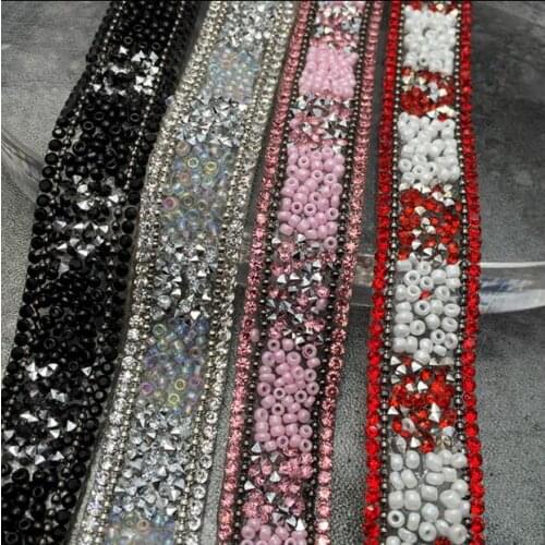 5yds DIY Beaded Diamond Crystal Accessories Applique Rhinestone Lace Trim For Wedding Dresses Bridal Belts Chain Sewing Supplies