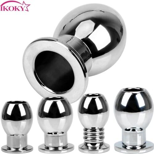 IKOKY Hollow Anal Plug Anal Dilator Prostata Massager Metal Douche Enema Peep Vaginal Butt Plug Sex Toys For Woman Men Gay