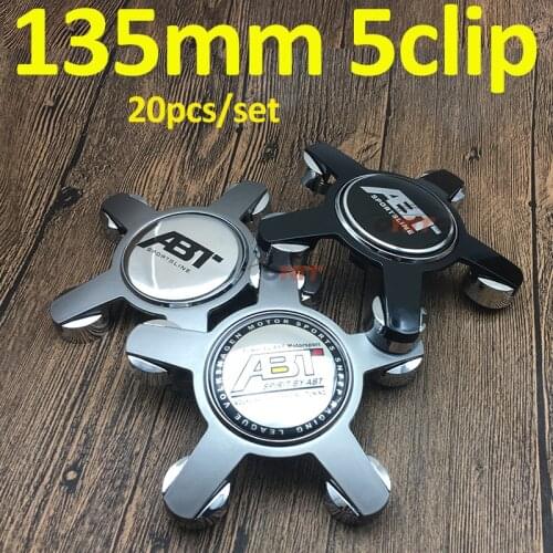 Car Styling 20pcs/set ABT logo 135mm Wheel Rim Badge Covers Wheel Hub Cap ABS Gray/black for Passat B6 B7 Tiguan CC