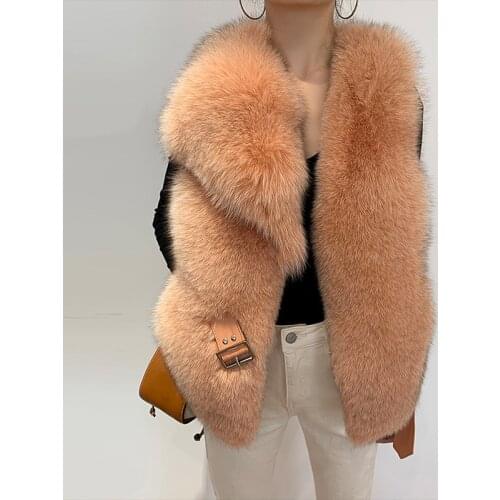 FURSARCAR 2020 New Real Natrual Fox Fur Vest Women Winter Thick Fur Waistcoat Fashion Genuine Motorcycle Leather Fur Gilet