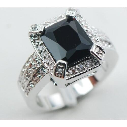 Black onyx White Crystal Zircon 925 Sterling Silver Ring Size 6 7 8 9 10 F1063