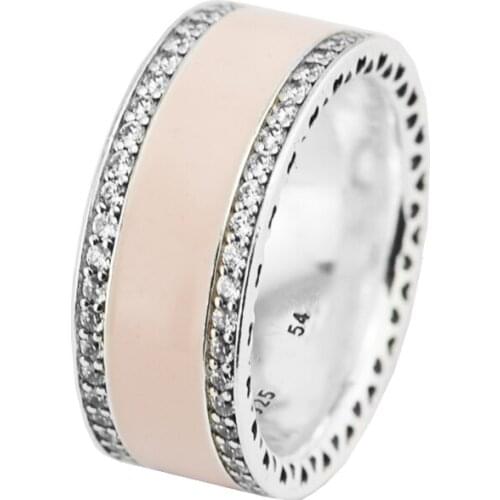 Ring Hearts Silver Rings with Soft Pink Enamel&clear CZ for women Anel masculino silver 925 jewelry sterling silver wedding Ring
