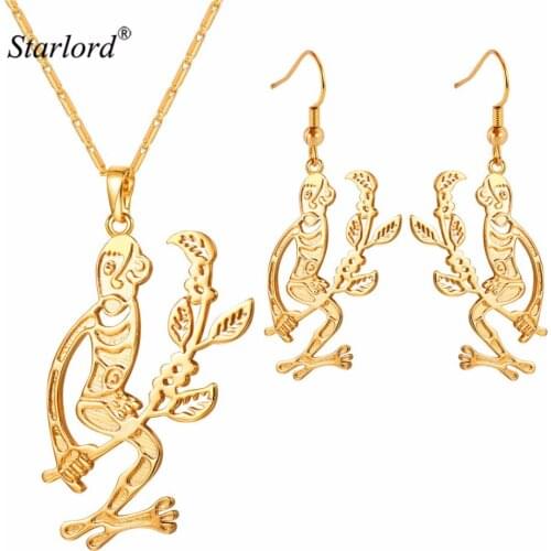 Nokondi/Fore People Necklace&Dangle Earrings Set Gold Eastern Highlands Provincial Flag Papua New Guinea Jewelry Set PE3294K