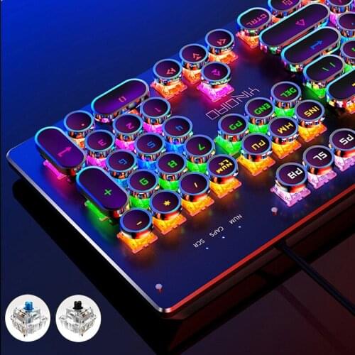 Mechanical Keyboard Metal Panel Round Retro Keycap 104 Keys Backlit Wired Computer Gaming Keyboard For PC Laptop Game Gamer