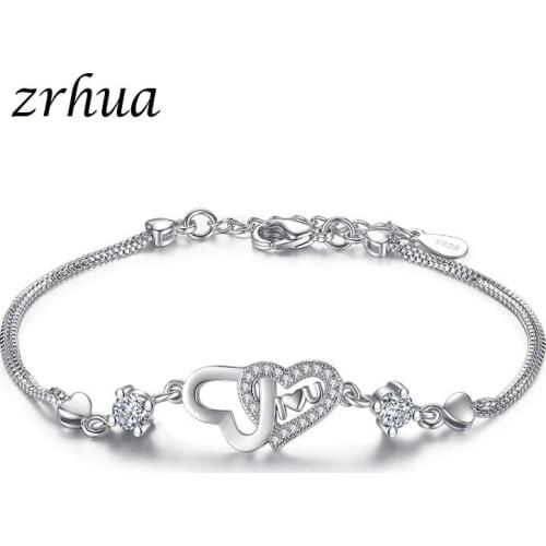ZRHUA Sweet Valentines Gifts Shining 925 Sterling Silver Multicolor Cubic Zircon Stone Heart Charms Women Ladies Bracelet HOT