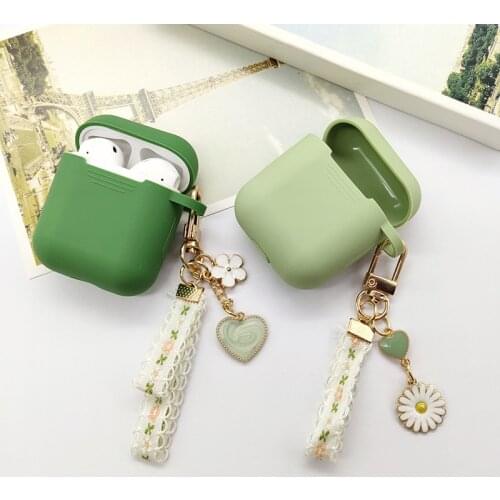 Cute Korean Green Summer Flowers Keychain For Airpods Pro 3 Case Silicone Bluetooth Headset Earphone Cases For Airpods 1 2 Cover
