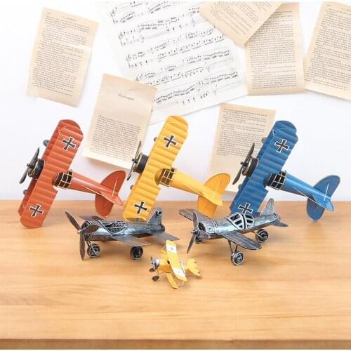 Retro Wrought Aircraft Model Bookshelf Metal Crafts Furnishings Fairy Garden Miniatures Home Decoration Miniature Figurines