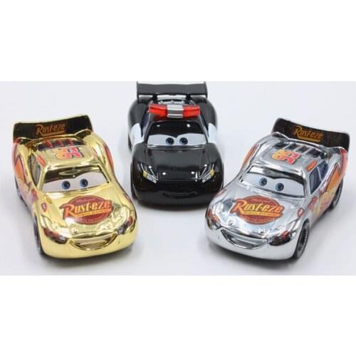 Disney Pixar Cars Plating Gold Silver Police Lightning McQueen 1:55 Scale Diecast Metal Alloy Modle Cute Toys For Children Gifts