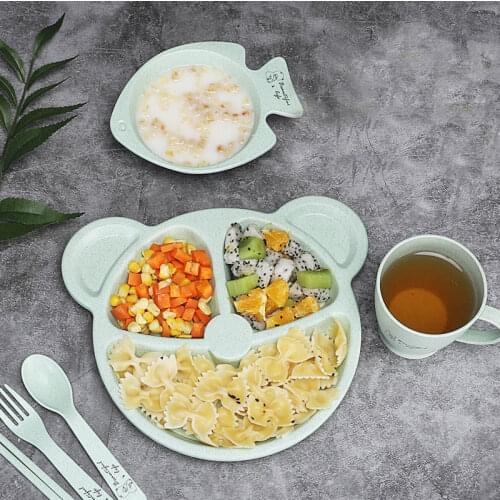 Baby bowl+spoon+fork Feeding Food Tableware BPA Free Cartoon Bear Kids Dishes Baby Eating Dinnerware Set Anti-hot Training Plate