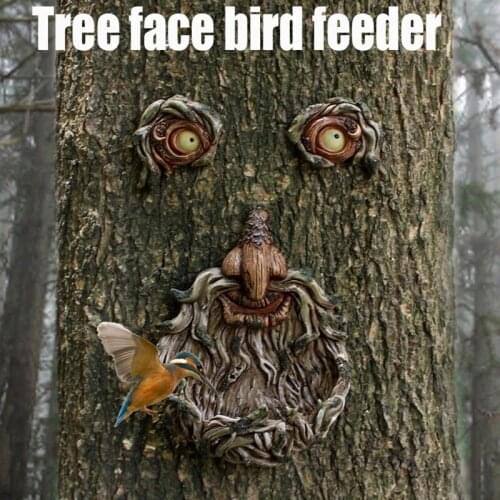 New Bird Feeder Tree Face Decor Outdoor Fun Old Man Tree Sculpture Yard Art Garden Decoration
