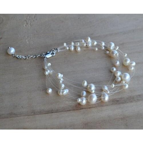 New Arrival Favorite Real Pearl Bracelet 9Rows 5-9mm White Fishline Genuine Freshwater Pearls Fine Jewelry Charming Lady Gift