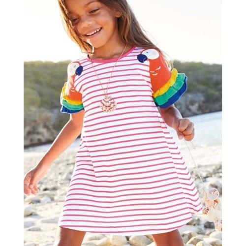 2-8 Years New Girls Dresses 2021 Summer Kids 100% Cotton Children Princess Dress Stripe Printing Clothes