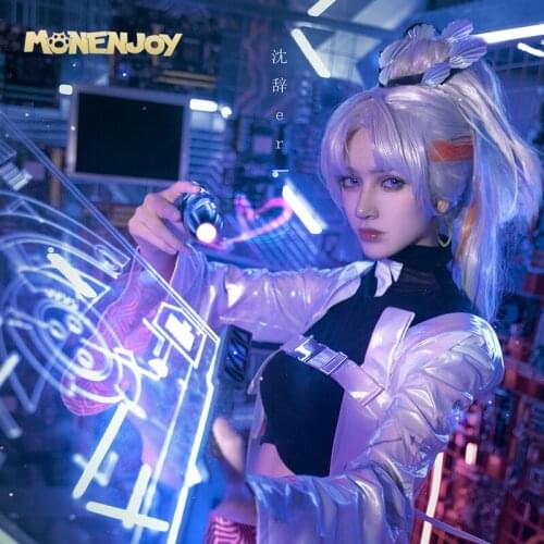 Monenjoy Honor of Kings Shangguan Wan'er Cosplay Wig Skin Silver Grey Highlights Red Cos Hair