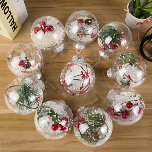 Transparent Plastic Hollow Christmas Ball Hanging Pendant Christmas Tree Ball Ornaments with Lanyard Party Prop Decoration