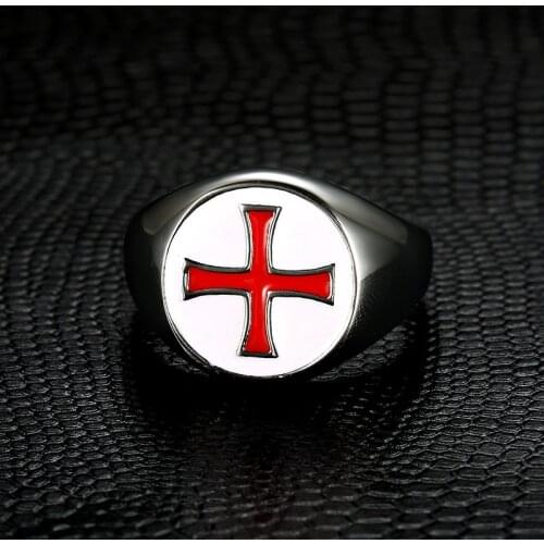 Saint Benedict Red Cross Men Rings Vintage for Boyfriend Male Stainless Steel Jewelry Creativity Gift Wholesale Bague Homme