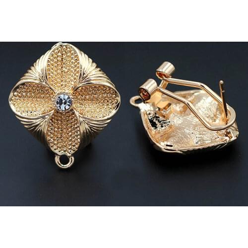 Earrings Post Connector Linkers Square CZ Metal Base for Big Geometric Earrings African Wedding Hanging on Dangle Earring Making