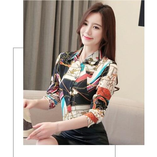 Printed silk shirt womens long-sleeved lapel 2021 new spring jacket slim slimming silk shirt