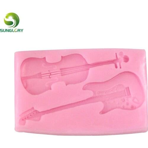 Violin Guitar Fondant Silicone Cake Mold Gumpaste Moldes De Silicona For Cupcake Decoration Mold For Baking Color Pink Kitchen