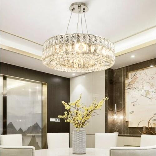 Modern Chandelier Lighting For Dining Room Round Chrome Crystal Lamp Living Room Kitchen Island Suspension LED Lustre